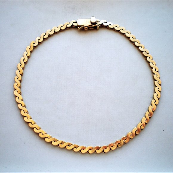 Vintage HEAVY European Italy Solid 14K Yellow Gold S Shape Design Bracelet
